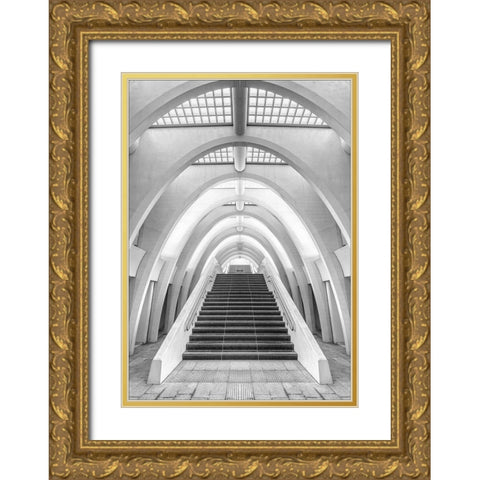 Calatrava lines Gold Ornate Wood Framed Art Print with Double Matting by Van Den, Jef