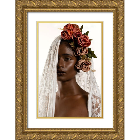 FLOWER GIRL Gold Ornate Wood Framed Art Print with Double Matting by Chandra Das, Jayatu