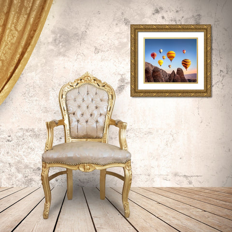 Balloons Gold Ornate Wood Framed Art Print with Double Matting by Nayyer Reza, Sayyed