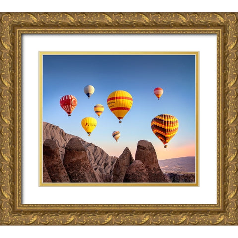 Balloons Gold Ornate Wood Framed Art Print with Double Matting by Nayyer Reza, Sayyed