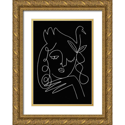 lineart_swan_black_vector_005 Gold Ornate Wood Framed Art Print with Double Matting by 1x Studio II