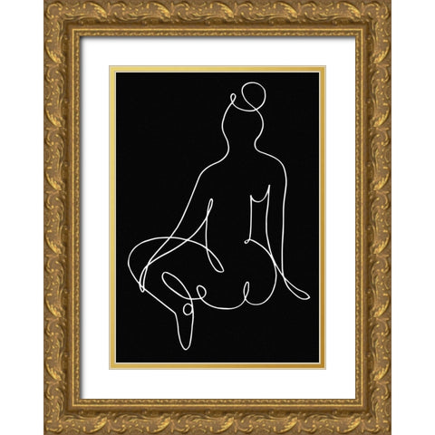 lineart_nude black pica_002_Black Gold Ornate Wood Framed Art Print with Double Matting by 1x Studio II