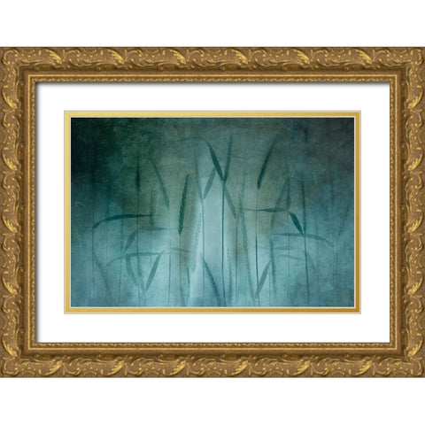 Grain In Soft Blue Gold Ornate Wood Framed Art Print with Double Matting by van Son, Greetje