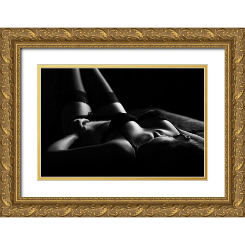 Nude Gold Ornate Wood Framed Art Print with Double Matting by Pavlo, Korpan