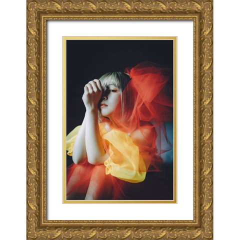 Goldfish Gold Ornate Wood Framed Art Print with Double Matting by H112O1