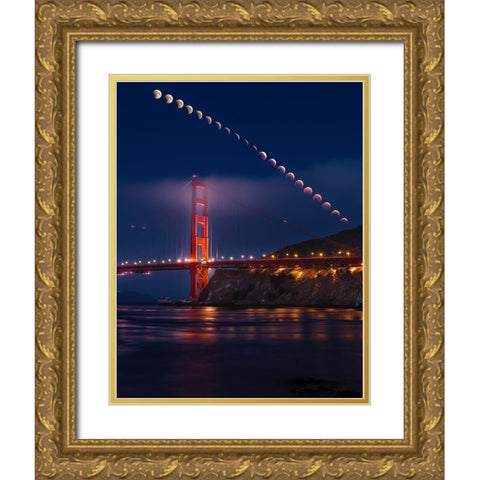 Super Moon Lunar Eclipse Gold Ornate Wood Framed Art Print with Double Matting by Chengming