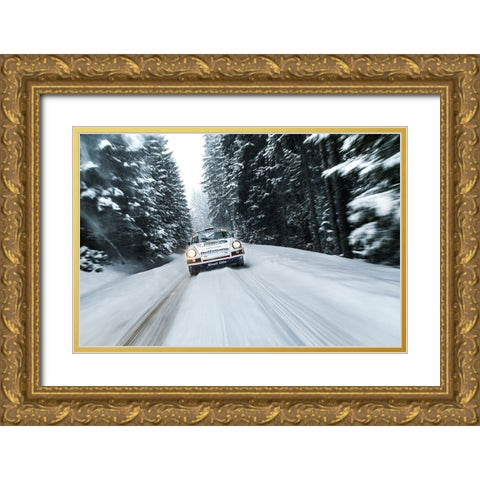 Old Porsche Gold Ornate Wood Framed Art Print with Double Matting by Flavius, Croitoriu