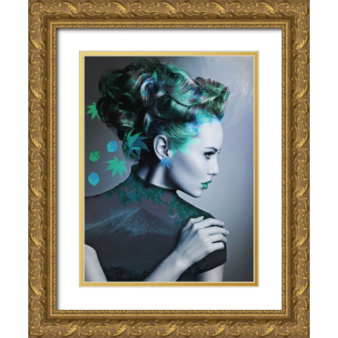 Green with leaves Gold Ornate Wood Framed Art Print with Double Matting by Purplesunshine