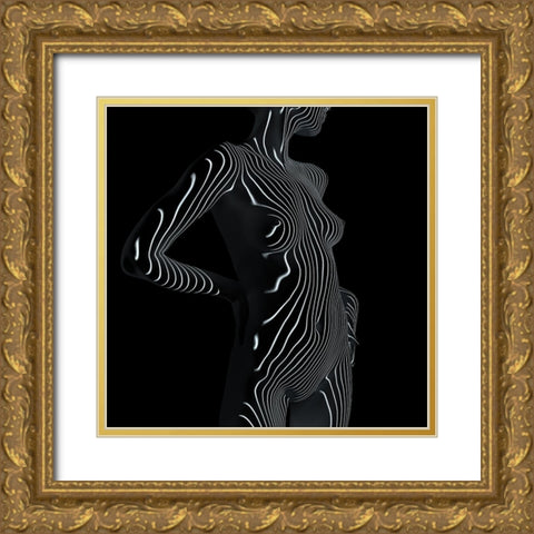 Abstract Lines Gold Ornate Wood Framed Art Print with Double Matting by Cloud, Mountain