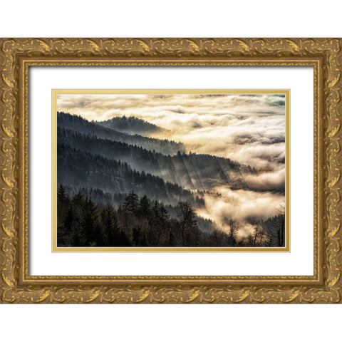 Sunset above the clouds Gold Ornate Wood Framed Art Print with Double Matting by Leinemann, Ulrike