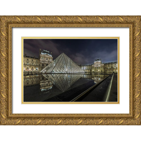 Paris @ Night Gold Ornate Wood Framed Art Print with Double Matting by Benmoshe, Kobi