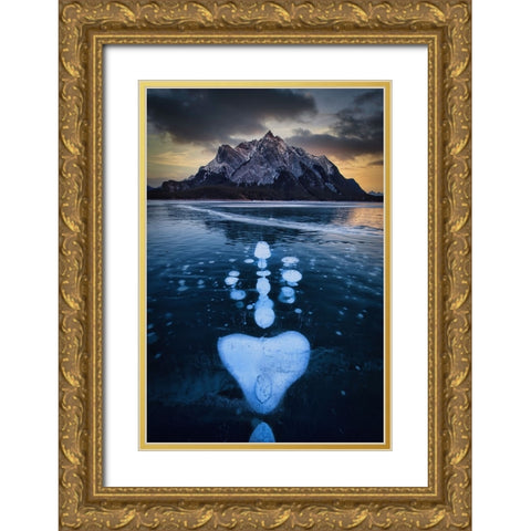 Symmetry Of Icelake Gold Ornate Wood Framed Art Print with Double Matting by Zheng, Michael