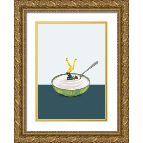 Yoga in my yogurt Gold Ornate Wood Framed Art Print with Double Matting by Leon, Maarten