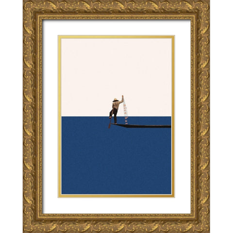Fishing for compliments Gold Ornate Wood Framed Art Print with Double Matting by Leon, Maarten