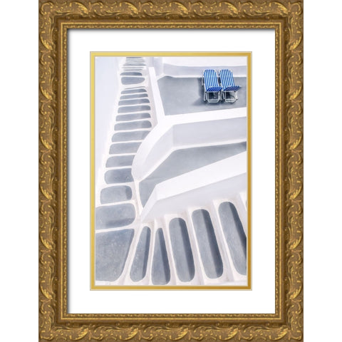 steps and sun loungers Gold Ornate Wood Framed Art Print with Double Matting by Wride, Linda
