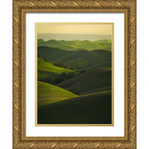 Rolling Hills Gold Ornate Wood Framed Art Print with Double Matting by Chengming