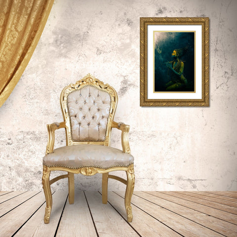 Lost Mermaid Gold Ornate Wood Framed Art Print with Double Matting by Paul, Dipankar
