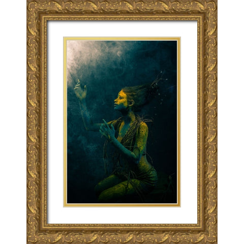 Lost Mermaid Gold Ornate Wood Framed Art Print with Double Matting by Paul, Dipankar