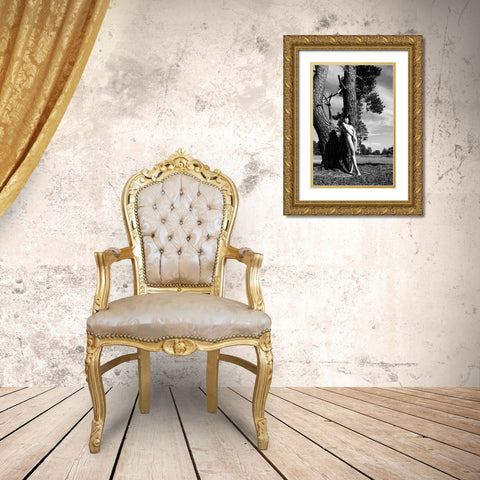 With Hat Gold Ornate Wood Framed Art Print with Double Matting by Blasko, Jan