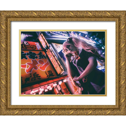 Tokyo Darkness Gold Ornate Wood Framed Art Print with Double Matting by Ootama