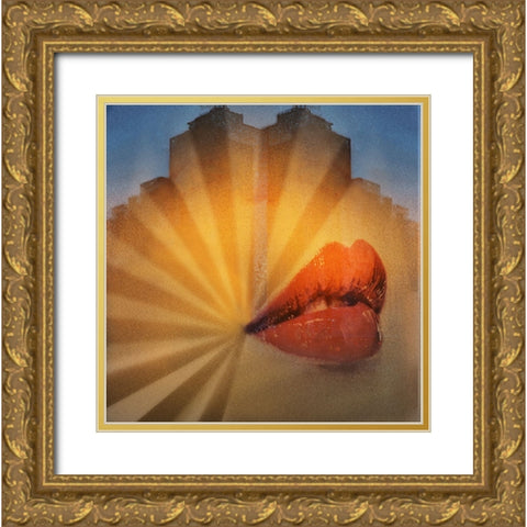 The Kiss of Red Lips Gold Ornate Wood Framed Art Print with Double Matting by Hammer, Peter