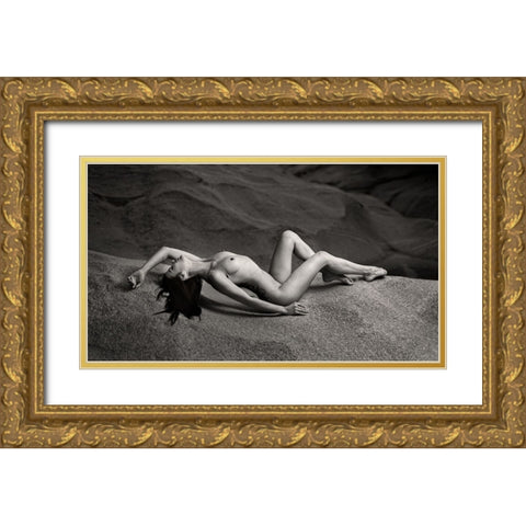 Nude On The Rock Gold Ornate Wood Framed Art Print with Double Matting by Gil Raga, Joan