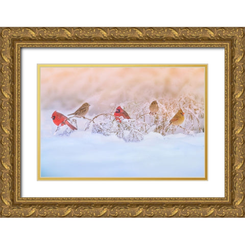 Snowy Morning  Party Gold Ornate Wood Framed Art Print with Double Matting by Lu, Ling