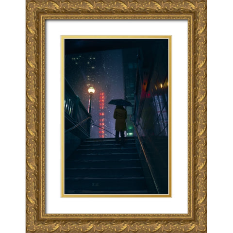 Exiting to the Storm Gold Ornate Wood Framed Art Print with Double Matting by De La, Javier