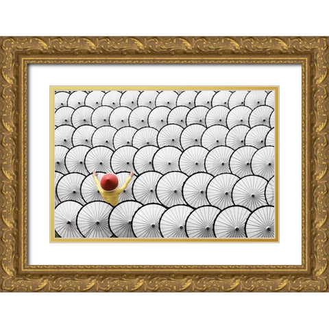 White Umbrella Gold Ornate Wood Framed Art Print with Double Matting by Herliyanto, Gatot