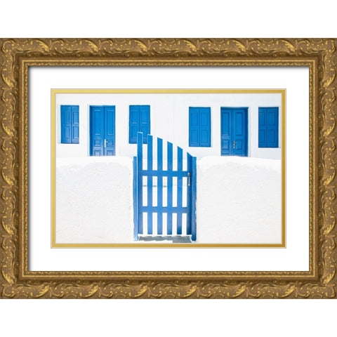 Whitewash And Blue Paint Gold Ornate Wood Framed Art Print with Double Matting by Wride, Linda