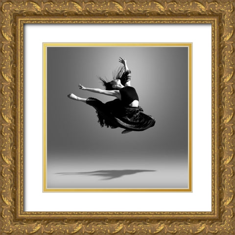 Jumping Dancer Gold Ornate Wood Framed Art Print with Double Matting by Wang, Bill