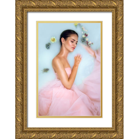 Milk Bath Gold Ornate Wood Framed Art Print with Double Matting by Fedur, Adalia