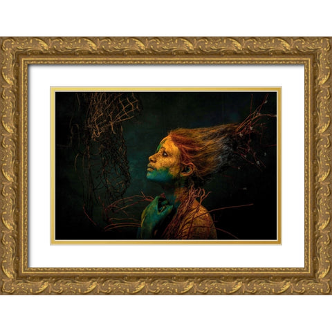 MERMAID Gold Ornate Wood Framed Art Print with Double Matting by Paul, Dipankar