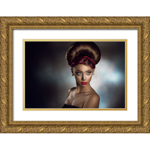 Anita 7 Gold Ornate Wood Framed Art Print with Double Matting by Tambe, Peppe
