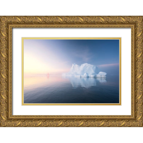 Red sail and blue ice Gold Ornate Wood Framed Art Print with Double Matting by Jiao, Yang