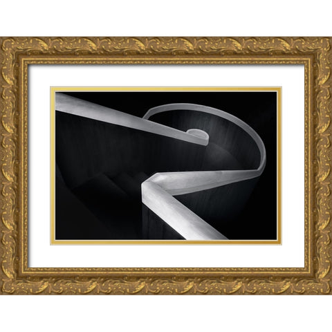 Round lines Gold Ornate Wood Framed Art Print with Double Matting by Azevedo, Olavo