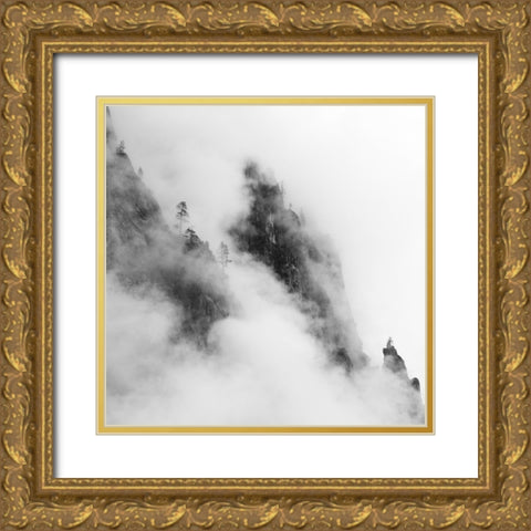 Foggy Mountain Gold Ornate Wood Framed Art Print with Double Matting by Chengming