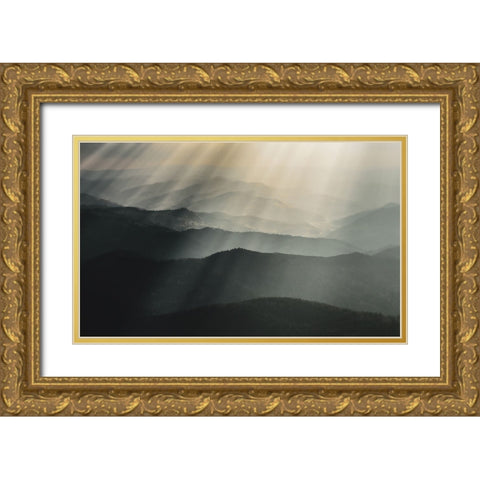Raining light Gold Ornate Wood Framed Art Print with Double Matting by Miron, Stefan