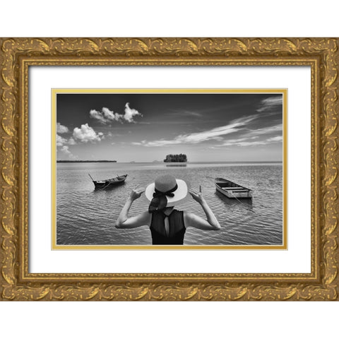 Sea and Sky Gold Ornate Wood Framed Art Print with Double Matting by Long, Kieron