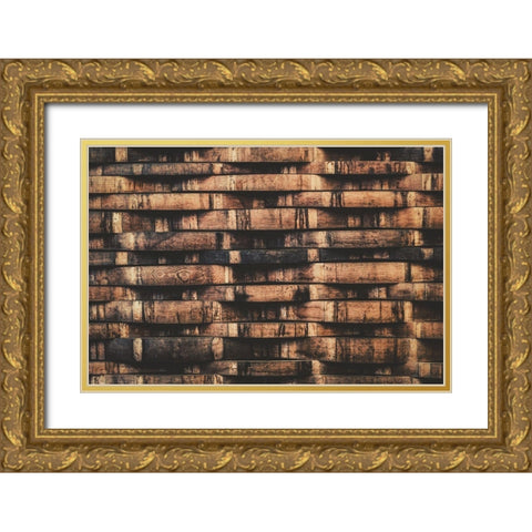 Wine Barrel Slats Gold Ornate Wood Framed Art Print with Double Matting by Mossholder, Tim