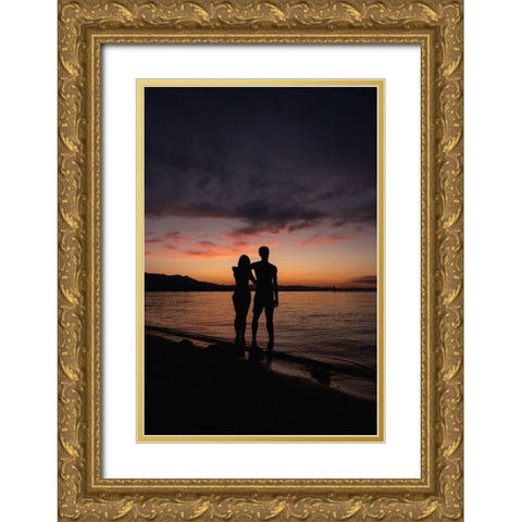 Couple Silhouette Gold Ornate Wood Framed Art Print with Double Matting by Mossholder, Tim