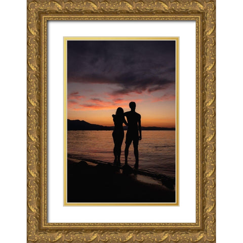 Couple Silhouette Gold Ornate Wood Framed Art Print with Double Matting by Mossholder, Tim