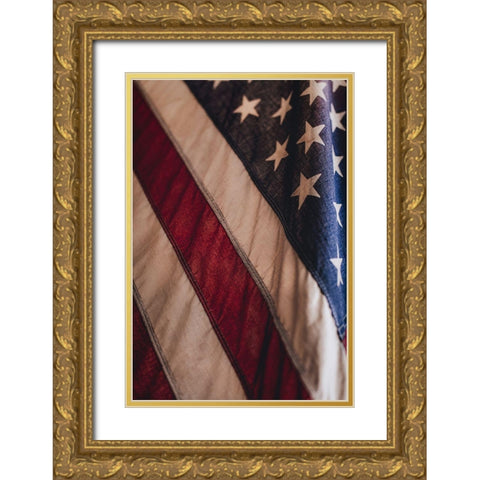 USA Flag Gold Ornate Wood Framed Art Print with Double Matting by Mossholder, Tim