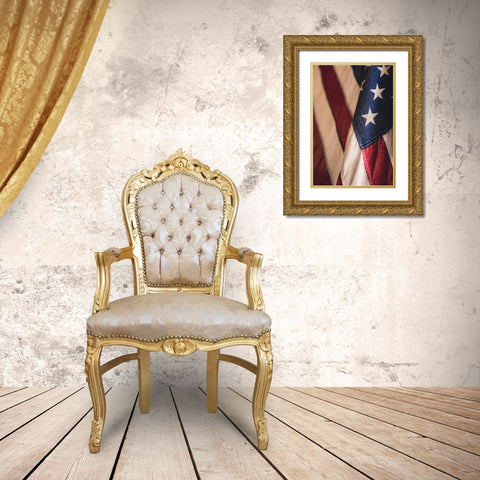 USA Flag Gold Ornate Wood Framed Art Print with Double Matting by Mossholder, Tim