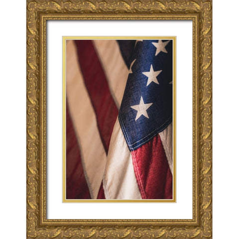 USA Flag Gold Ornate Wood Framed Art Print with Double Matting by Mossholder, Tim