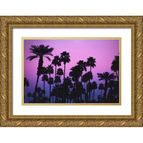Palms with Pink Sky Gold Ornate Wood Framed Art Print with Double Matting by Mossholder, Tim