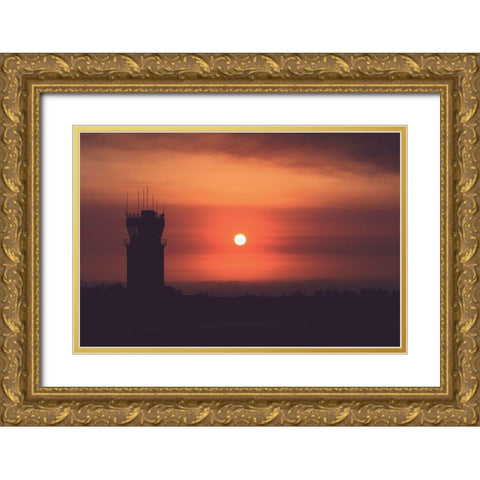 Orange Airport Gold Ornate Wood Framed Art Print with Double Matting by Mossholder, Tim