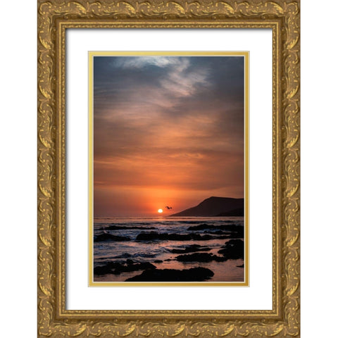 Orange Sunset Gold Ornate Wood Framed Art Print with Double Matting by Mossholder, Tim