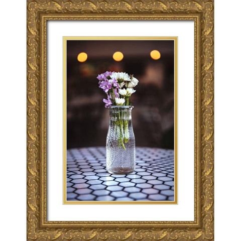 Flowers on Table Gold Ornate Wood Framed Art Print with Double Matting by Mossholder, Tim