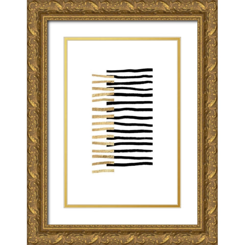 Gold on Black Lines Gold Ornate Wood Framed Art Print with Double Matting by Sawall, Anastasia